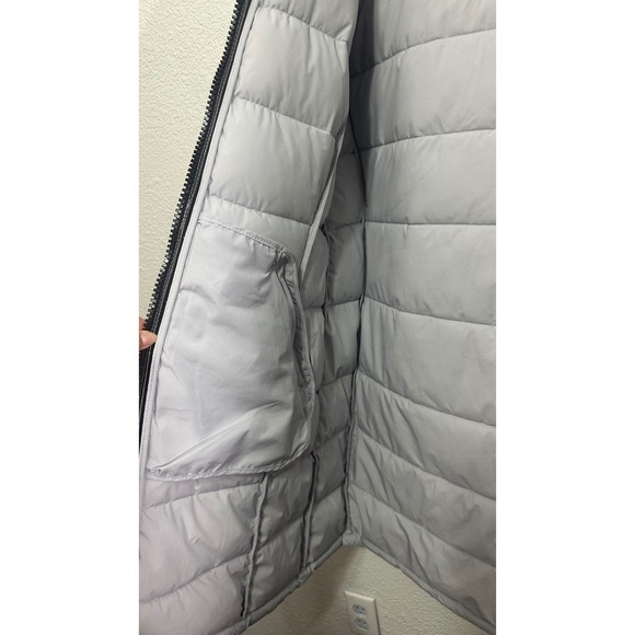 Andrew Marc Stretch Light Gray Hooded Puffer Parka Coat Faux Fur Collar Womens M